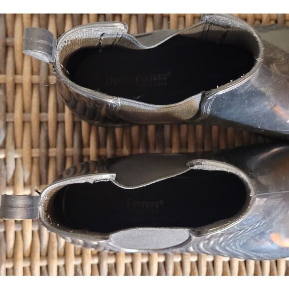 HENRY FERRERA Marsala Black Vegan Patent Leather Rain Boots 8 Waterproof Ankle - Picture 8 of 10